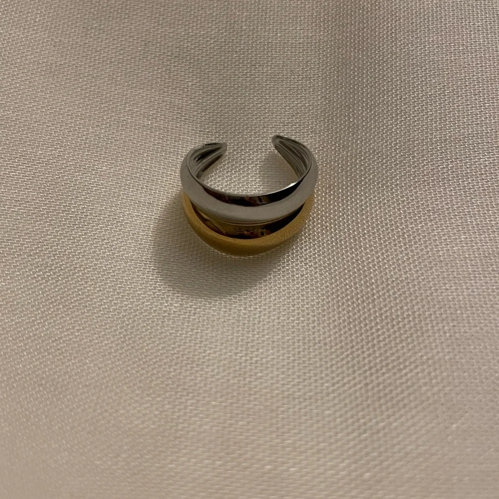 18K Gold-Plated Delicate Two-Tone Gold & Silver Open Ring